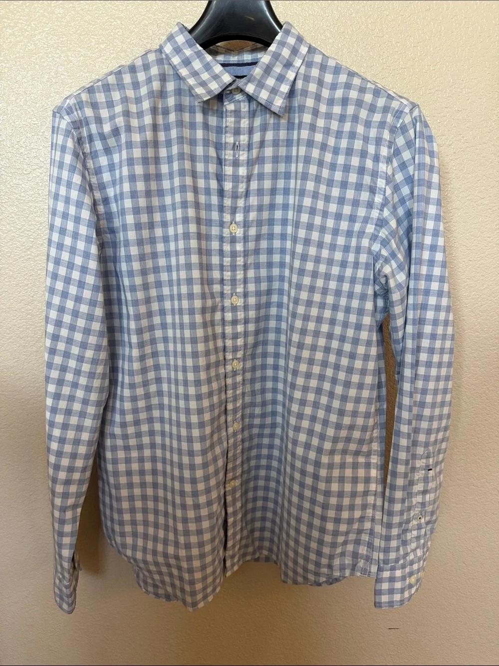 Men's Light Blue and White Gingham Shirt